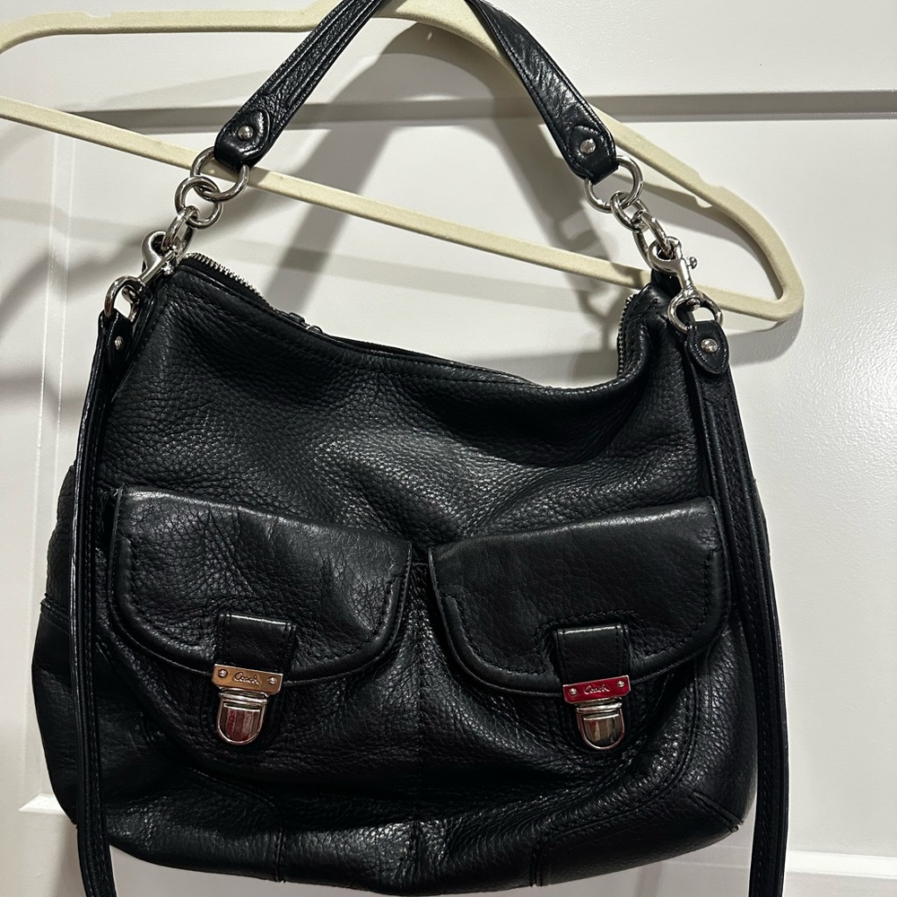 Coach Black Leather Tag with Blue Lining
